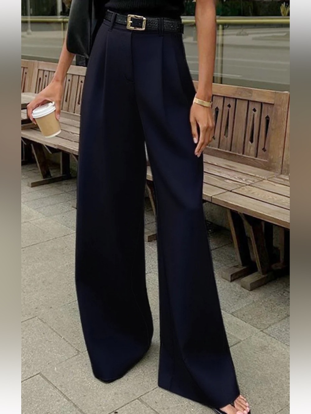 Commense Solid Wide Leg Pants Without Belt